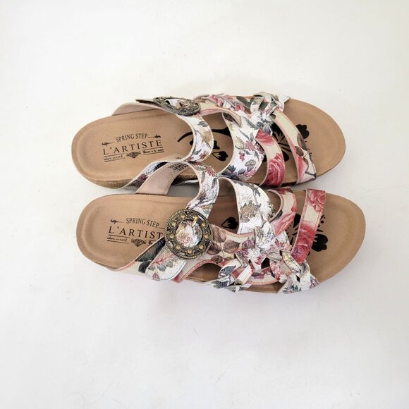Spring Step L'Artiste Women's Floral Cork Sole Sandals With Adjustable Buckle Si - Picture 3 of 7